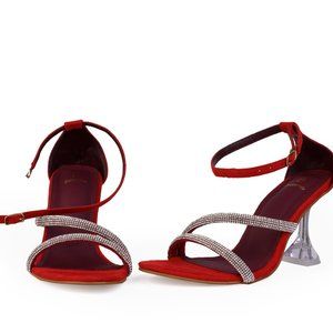 Women's Red Glitter Heels with Ankle Strap